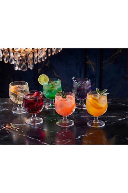 Rayan Montana Kas Ayaklı Çizgili Cam Meşrubat Bardağı 230 ml 6'lı Set