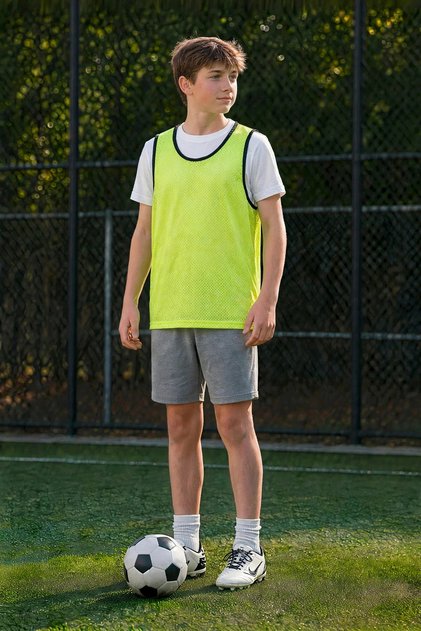 Çocuk Lüks Antrenman Yeleği Neon Sarı - Halı Saha Bip Yeleği (6'lı Set)