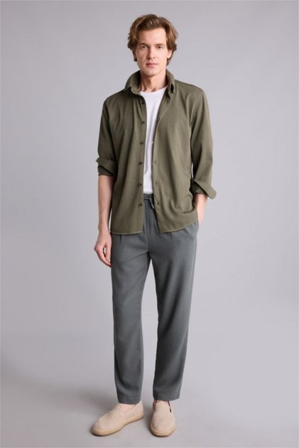 Relax Fit Linen Look Waist Tie Elastic Pocket Trousers E4790Ax26Au