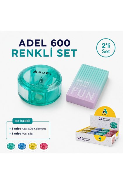 600 Renkli Kalemtıraş ve FUN Toz Bırakmayan Silgi 2’li Set – Şık, Pratik Okul ve Öğrenci Kırtasiye Seti