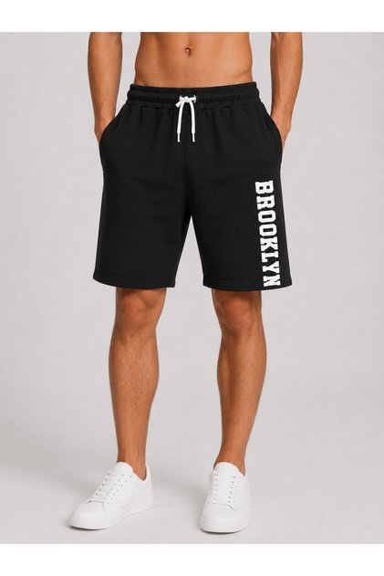 Men's Brooklyn Printed Black Side Pocket Lace-Up Comfortable Fit Sports Shorts