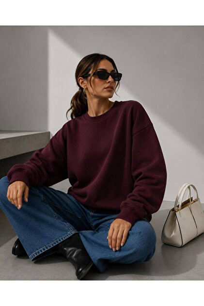 Women's Three-Thread Ribbed Cotton Oversize Sweatshirt