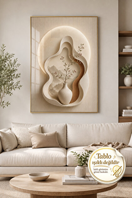 Stillness Horizon - Gerçek Cama Baskı Gold Alüminyum Metal Çerçeveli Tekli Modern Cam Tablo