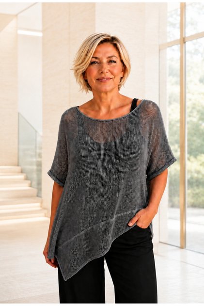 Women's Asymmetrical Cotton Fabric Mesh Blouse 42-50