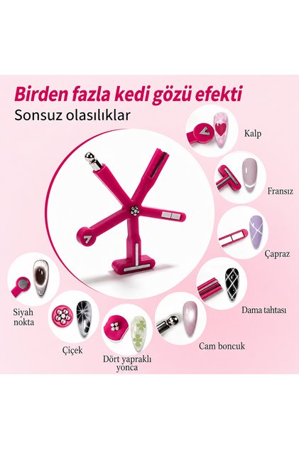 9'lu 1 Arada Kedi Gözü Magnet Seti Kalp Çiçek French Yonca Manyetik Oje Şekillendirme Aparatı