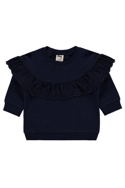 Ruffled Basic 6-18 Months Sweatshirt - Navy Blue