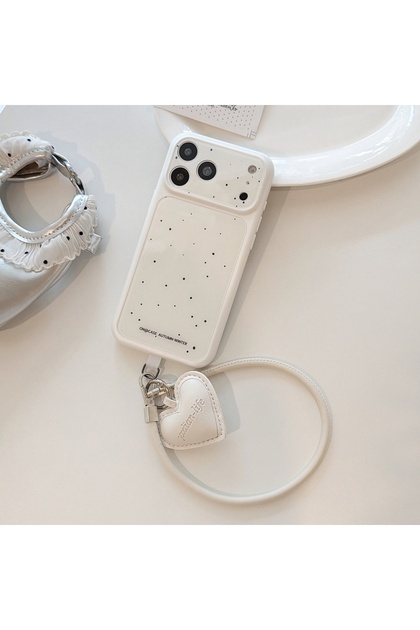 iPhone17 Pro Max White With Lanyard Fashion 4 Styles Splashing Ink Polka Dot Pattern With Lanyard La
