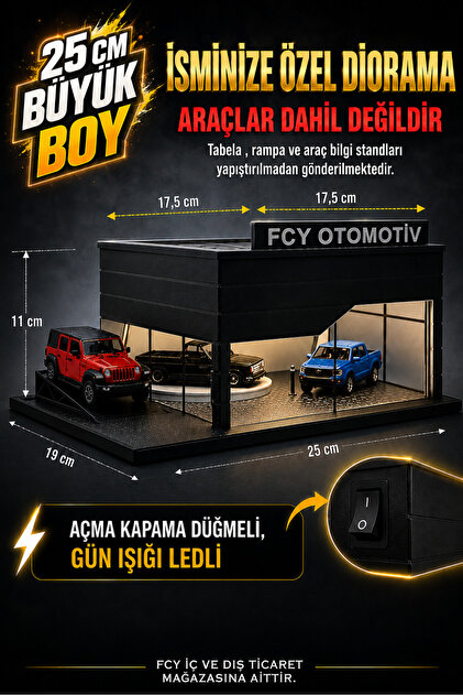 KİŞİYE ÖZEL SİYAH SHOWROOM TASARIMLI LEDLİ ARAÇ SERGİLEME GARAJI 3D Baskı - PLASTİK