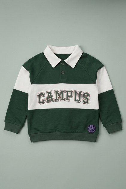 Unisex Kids Polo Collar Sweatshirt College Printed