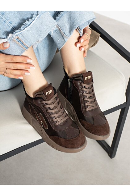 Elisa Brown Fur Lined Hidden Heel Women's Sneakers Boots