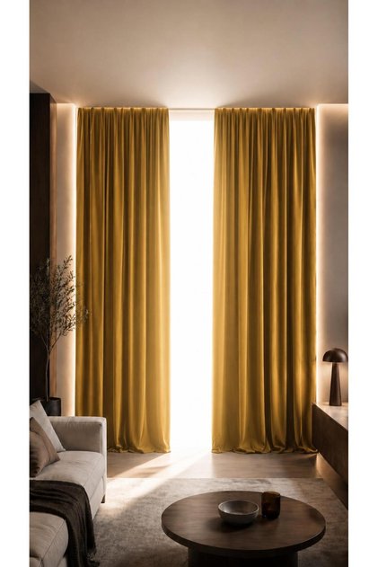 Mustard Single Panel Blackout Background Curtain Light-Proof Blackout and Anti-Sun Curtain