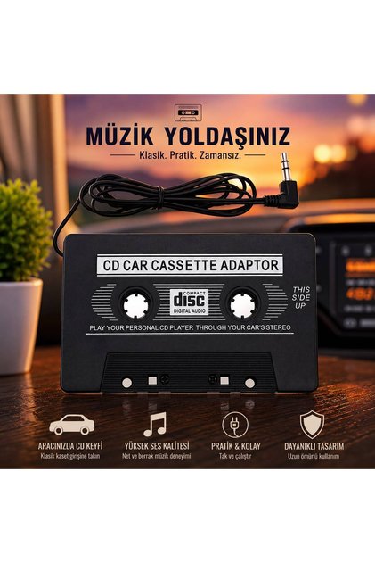 OTO Kaset Adaptörü AUX Araç Teyp Kaset Dönüştürücü MP3 Telefon CD Uyumlu
