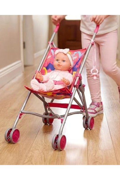 Oyuncak Bebek Arabası Puset Katlanabilir Metal Evcilik Oyuncağı 55 cm