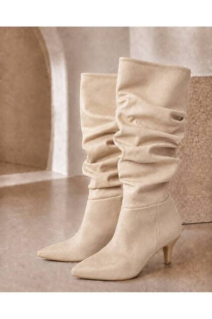 Livamod Women's Bellows Boots Pointed Toe Thin Heeled Below the Knee Stylish Casual Boots