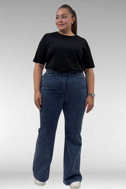 9137-22 Plus Size Spanish Flare Jeans - Snow Wash Blue