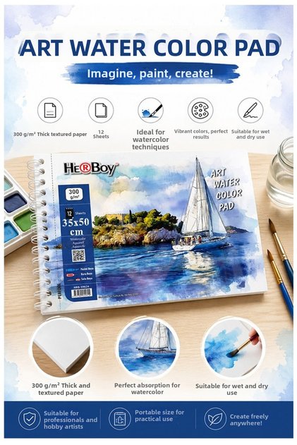 Telli Watercolor Sketchbook 35X50 cm 1 Piece Herboy 300 Gr Watercolor Sketchbook Charcoal Drawing 1