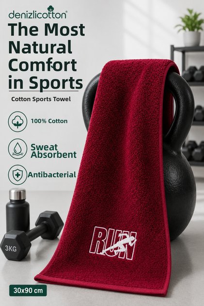 Embroidered Gray Sports Towel 30X90 cm Cotton Sweat Absorbent Fitness Yoga Towel