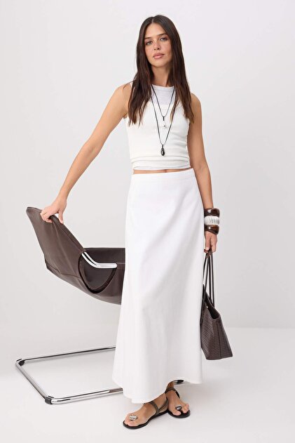 White Flared Maxi Denim Skirt Twoss25Et00005
