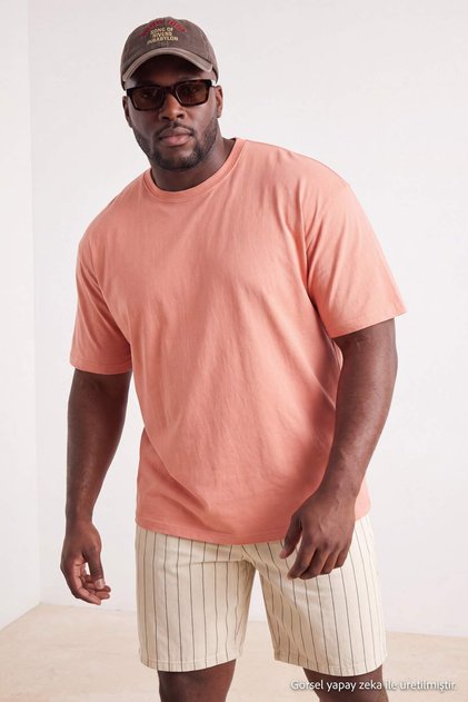 Unisex Large Size Orange Oversize/Wide Cut 100% T-Shirt Tmnss23Ts00139