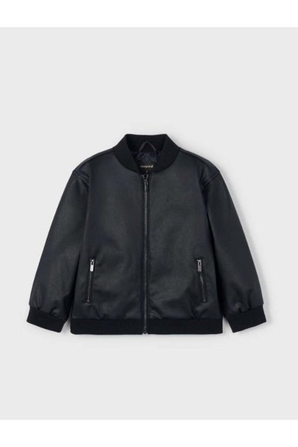 Children's Basic Leather Jacket with Pockets 2-10 Years Black