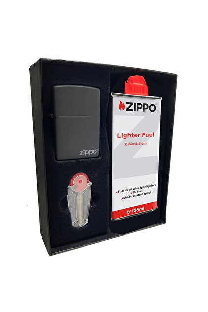 ZIPPO 赤、グレーベロアケース 9個 Zippo Çakmak Satin Mat Gri Hediyelik Kutu Benzin Taş Set du10mat