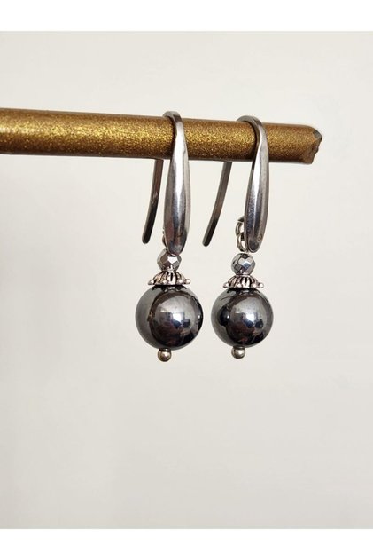 Natural Stone Terahertz Stone Steel Earrings