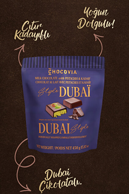 ちょこ CHOCOVIA Dubai Çikolatası Antep Fıstıklı Kadayıflı Sütlü Çikolata