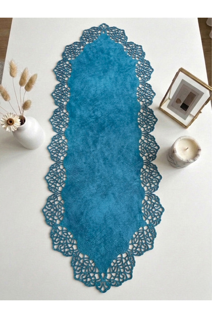 Mavi Süet Kumaş Runner 40x100 Cm Sehpa Boyu - Modern Tasarım