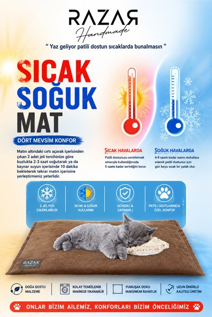 Sıcak-Soğuk Kedi Köpek Matı / Kedi Yatağı / Serinletici Mat / Isıtıcı Mat / Serinletici Jel Yatak