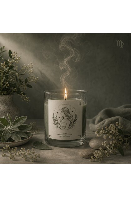 Astrolojik Başak Burcu Özel Gardenya Kokulu Gri Dekoratif Mum Ritüel Mum