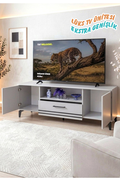 Zümra Ahşap Kapaklı 160 cm Tv Ünitesi Kül Rengi - Fiyatı, Yorumları