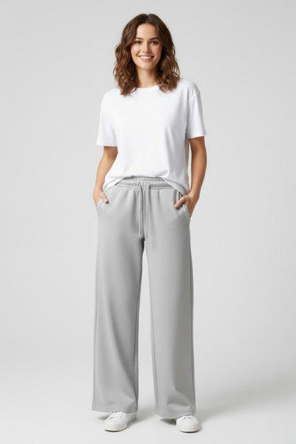 Women's Soft Lightweight Breathable Fabric Wide Leg Pants – Comfortable Fit – High Waist – Gray