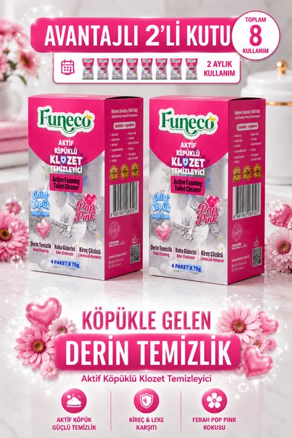 POP PINK – Klozet Tuvalet WC Temizleyici, Avantajlı Set, 2 Kutu, 8 Paket Aktif Köpüklü, Ekolojik