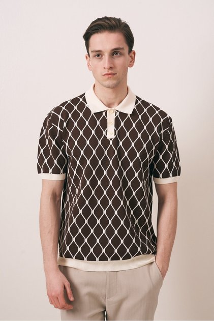 REGULAR FIT GEOMETRİK DESEN DÜĞMELİ POLO TRİKO T-SHIRT