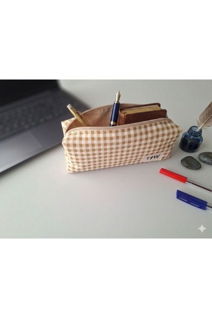 Coffee-Colored Pötikare Duck Linen Pen Holder - Single Compartment