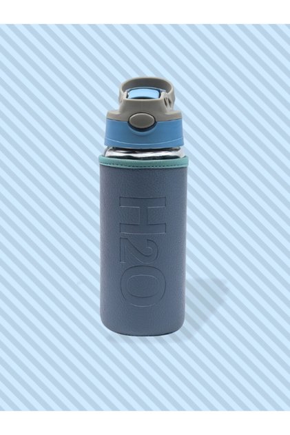 H2O Glass Flask with Leather Cover and Straw 500 ml