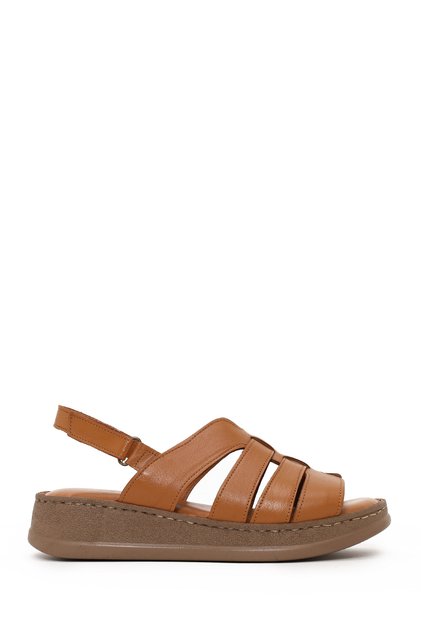 Women's Tan Strappy Thick Sole Leather Comfort Sandals 26Sfd321418