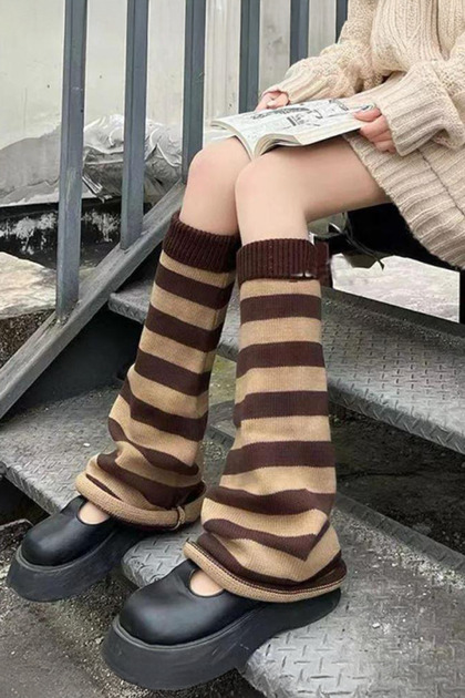Brown Beige Striped Leggings