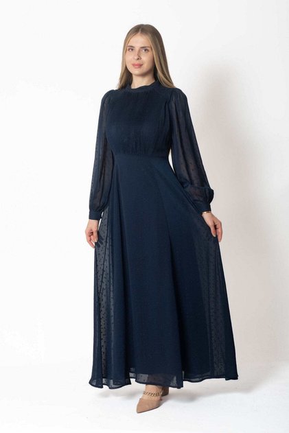 Women's Long Sleeve Waist-Defined Maxi Dress