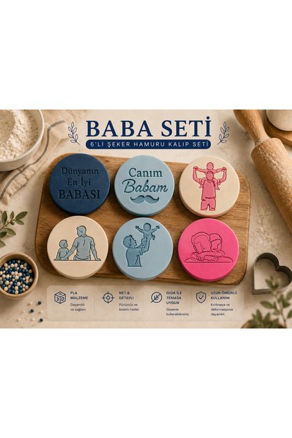 6-Piece Dad Themed Candy Dough Mold Set | Father's Day Fondant Printing Stamp and Cookie Mold Set