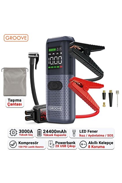 Groove HCB002 22000mAh 2500A Akü Takviye Cihazı + Lastik Şişirme