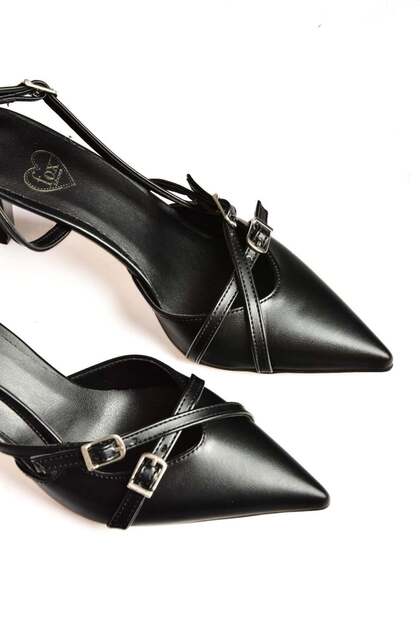 S654071909 Black Short Heeled Women's Shoes
