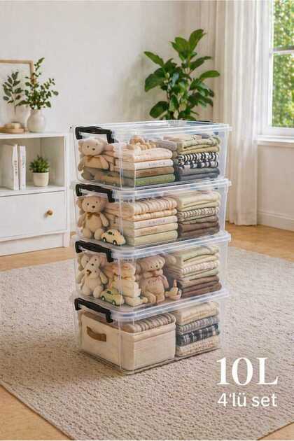 Horizontal Storage and Food Container with Plastic Lockable Lid 10 Liter Storage Container 4 Pieces
