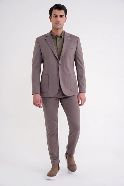 Comfort Fit Mono Collar Pocket Flexible Wool Smoked Sports Suit Tk 931