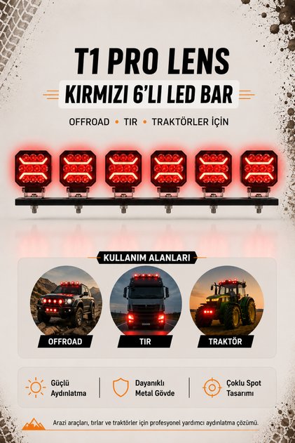 T1 Pro Lens Kırmızı 6'lı Led Bar