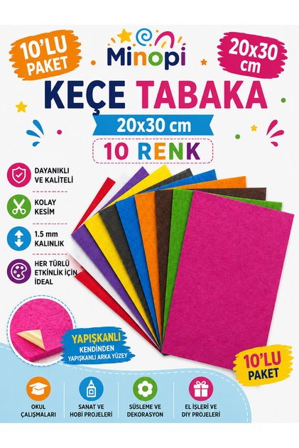 10 Colors Felt Sheets 10 Pack 20X30 cm - 1.5 mm Thickness