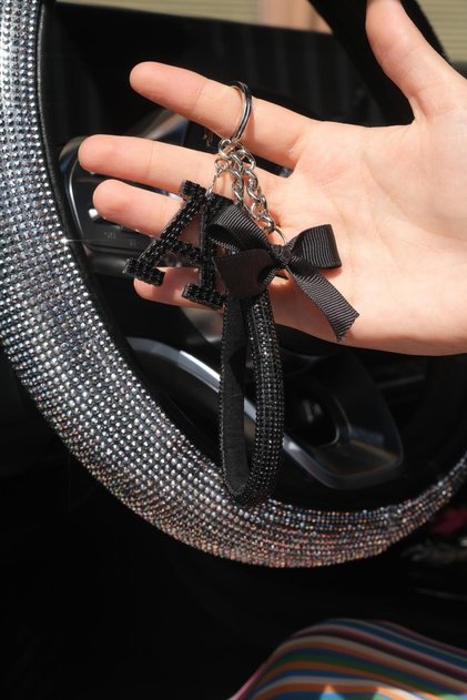 Black Angel Keychain with Ribbon and Letter Options