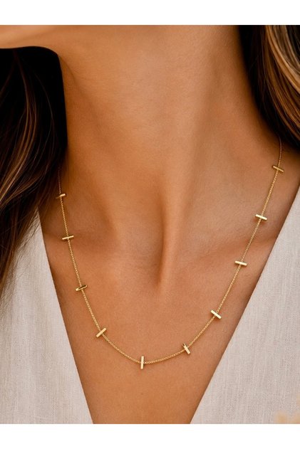 Çubuk Detaylı Çelik Kolye | 316 L | Gold Renk-41 Cm