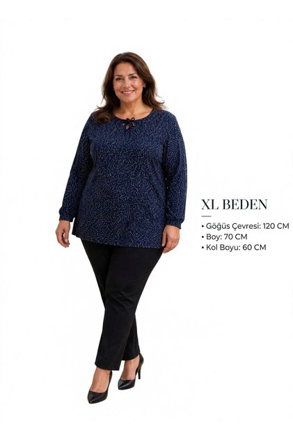 Plus Size Combed Cotton Blouse Navy Blue with Dots 1 Piece Good Quality Useful Stylish Beautiful