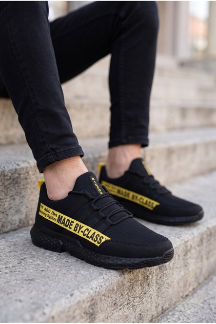 Black Yellow Men's Skin Sneakers 0012SANTO